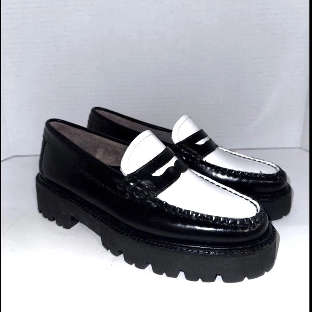 G.H.Bass Weejuns Whitney Super Lug Black/White Loafers 5
